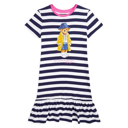 Ralph Lauren Striped Polo Bear Cotton Jersey Dress